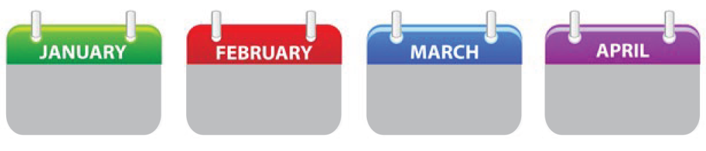 Calendar icons: January, February, March, April.