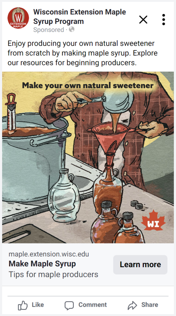 Screenshot of Facebook ad that says "Make your own natural sweetener."