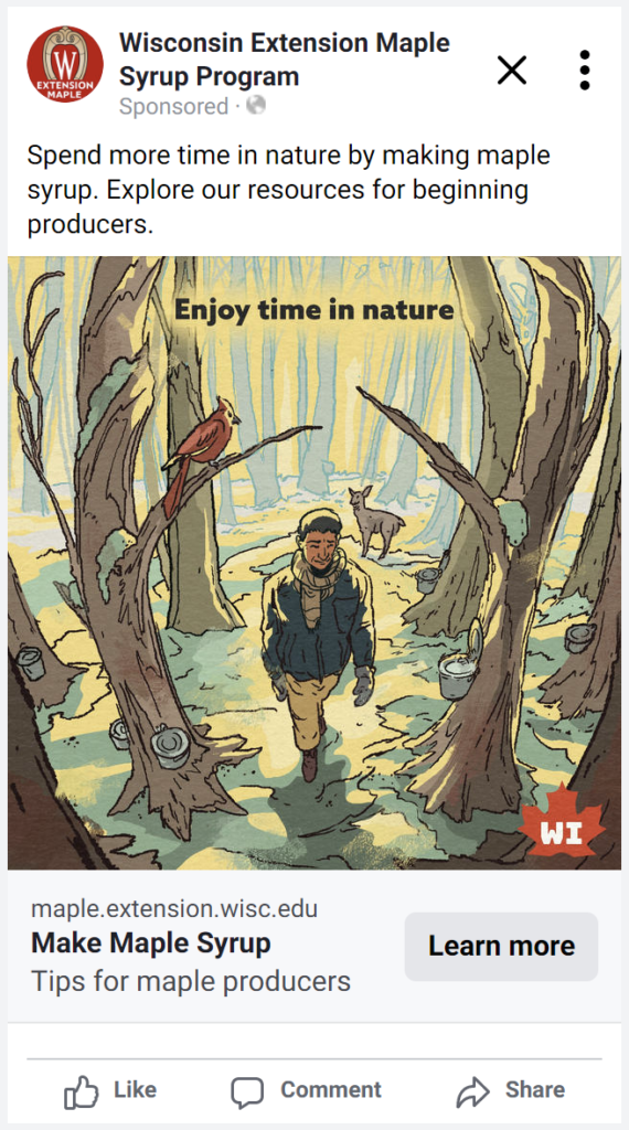 Screenshot of Facebook ad that says "Enjoy time in nature."